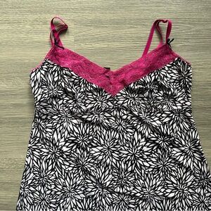 Black & White Floral Pink Lace Lingerie Slip Chemise Dress